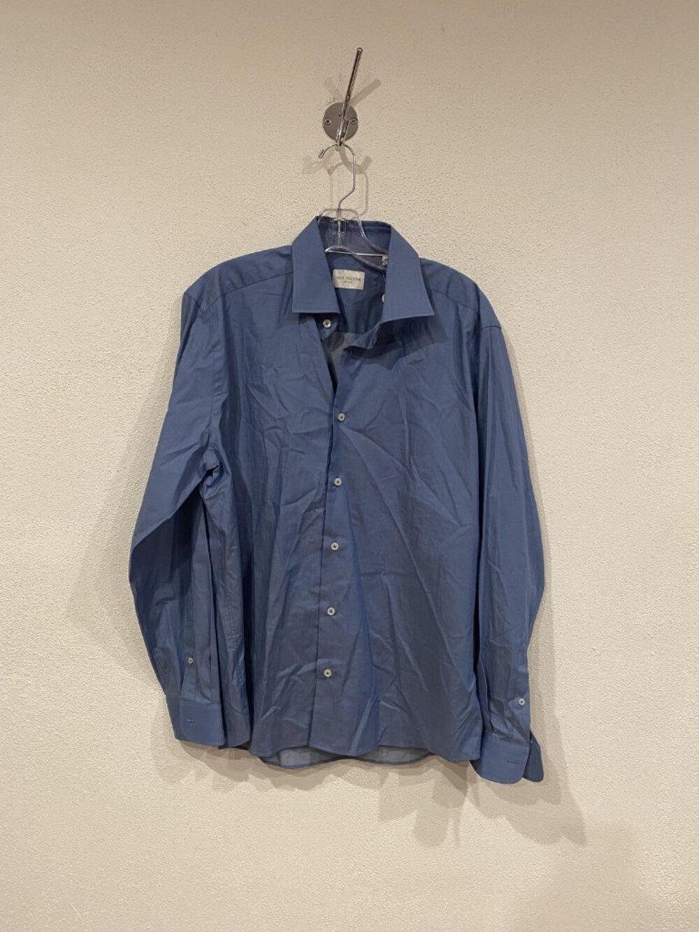 Jack Victor Shirt Mens Large Blue Solid Spread Collar Long Sleeve Dress Shirt